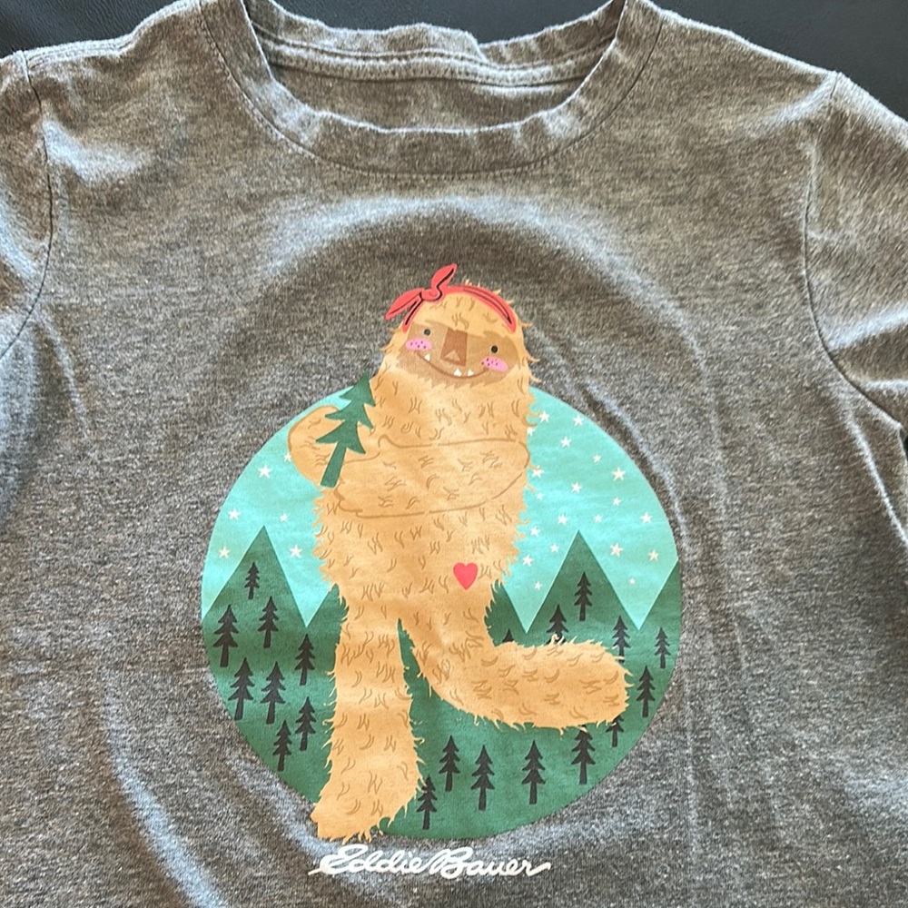 Eddie Bauer Gray Kids Tee with Lady Yeti Design